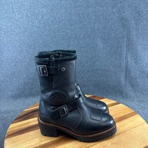 Indian Motorcycle Womens Black Leather Engineer Biker Boots Side Zip US 5 EU 35